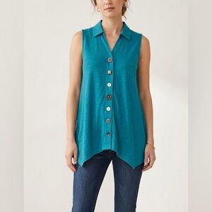 Soft Surroundings Sleeveless Teal Artsy Buttons Danielle Tunic Top- Size M